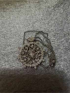 Vintage-Inspired Silver Crystal Medallion Necklace